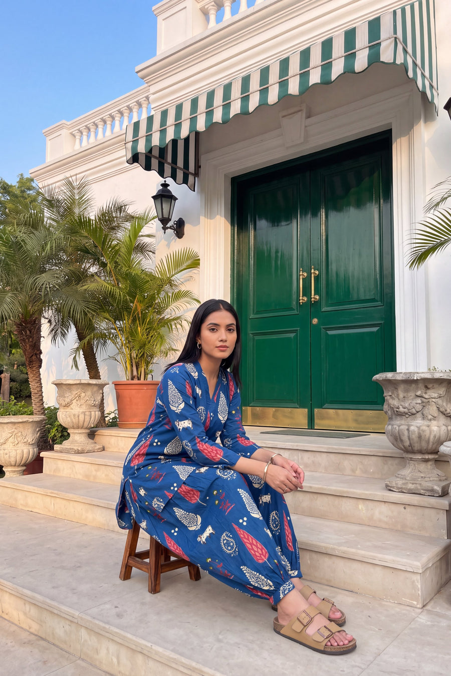 Cobalt Folktale Cotton Farshi Salwar Set — image 19