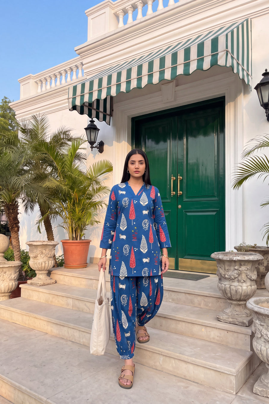 Cobalt Folktale Cotton Farshi Salwar Set — image 20