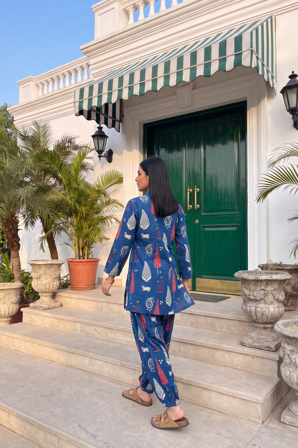 Cobalt Folktale Cotton Farshi Salwar Set