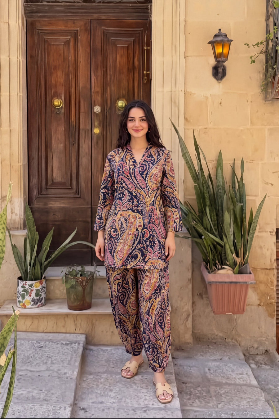 Plum Mosaic Cotton Farshi Salwar Set — image 3