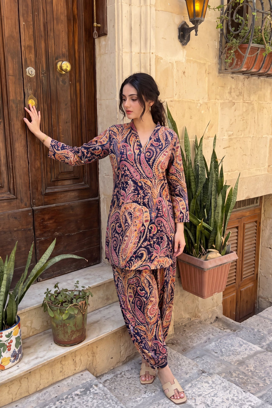 Plum Mosaic Cotton Farshi Salwar Set — image 4