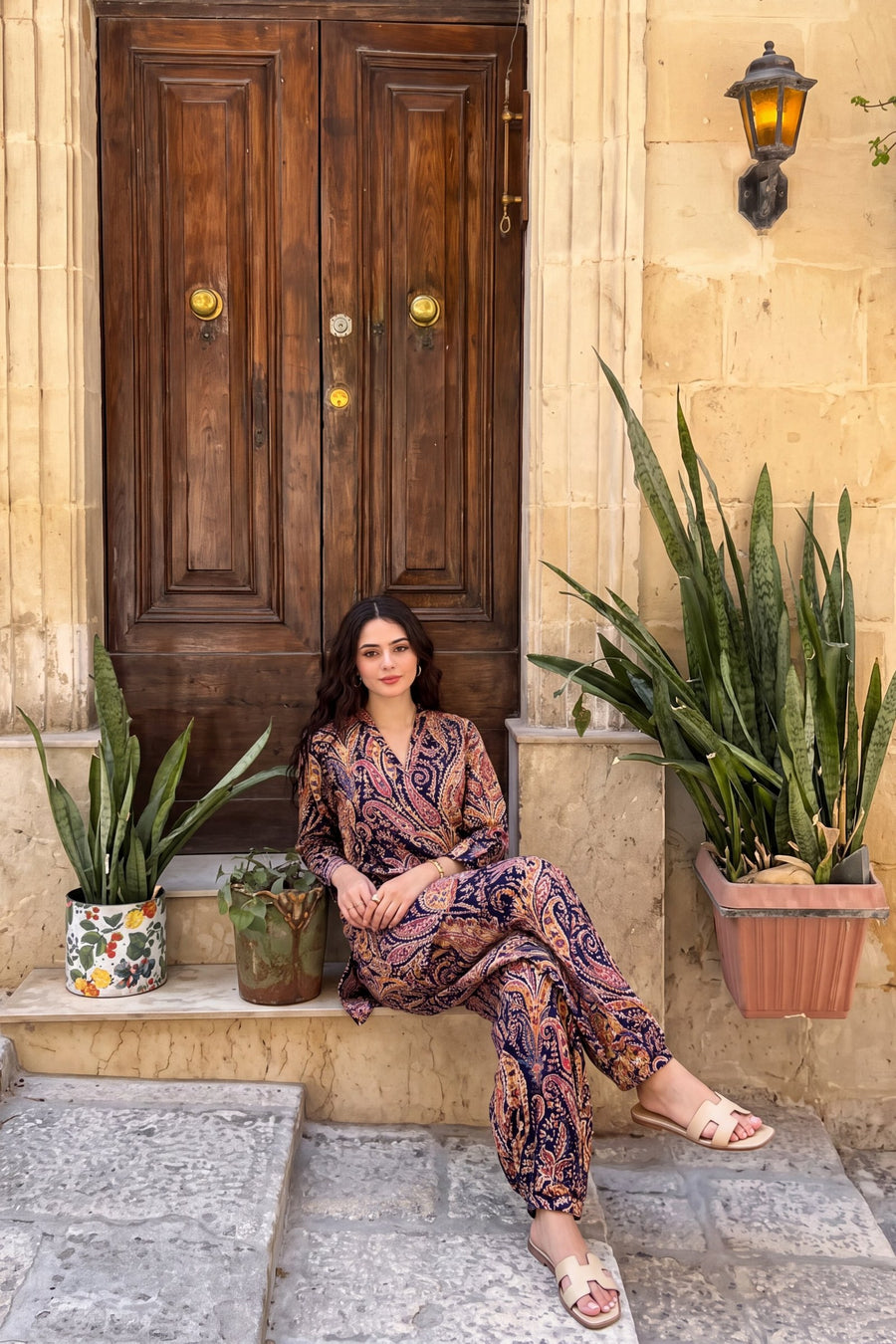 Plum Mosaic Cotton Farshi Salwar Set — image 5