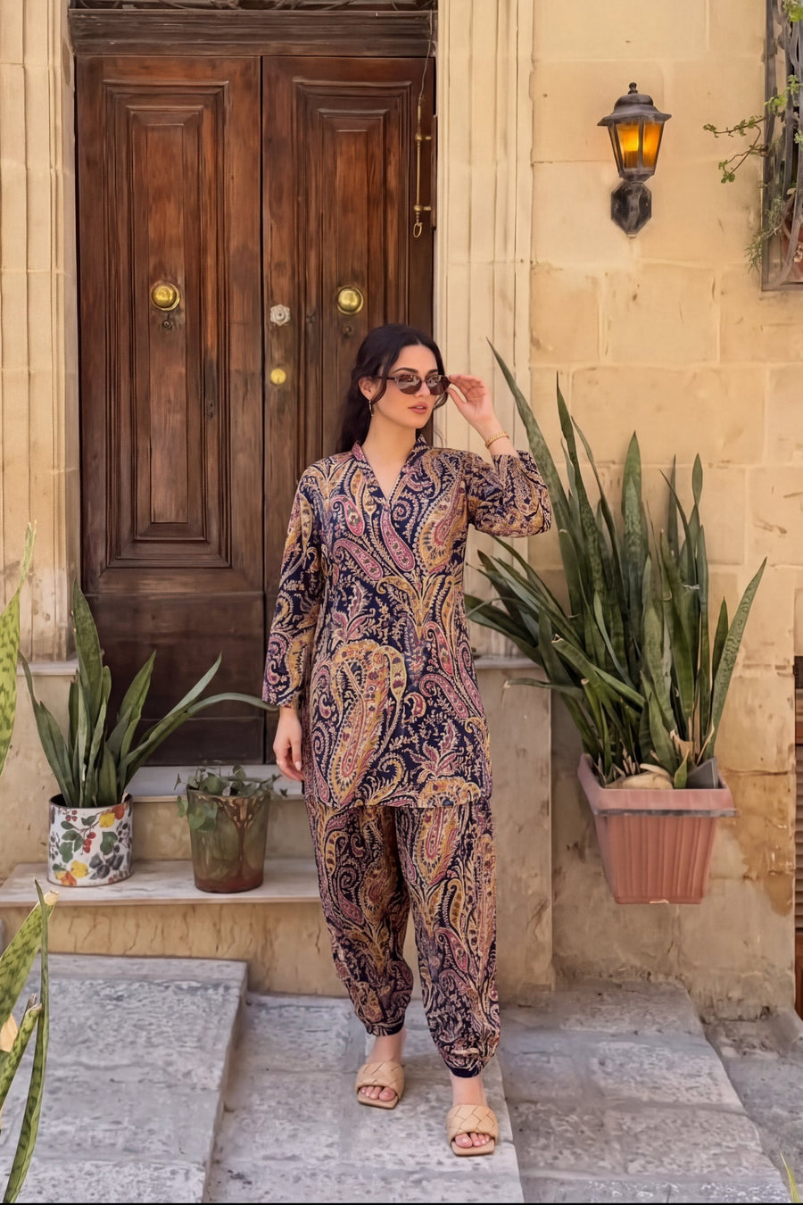 Plum Mosaic Cotton Farshi Salwar Set — image 6
