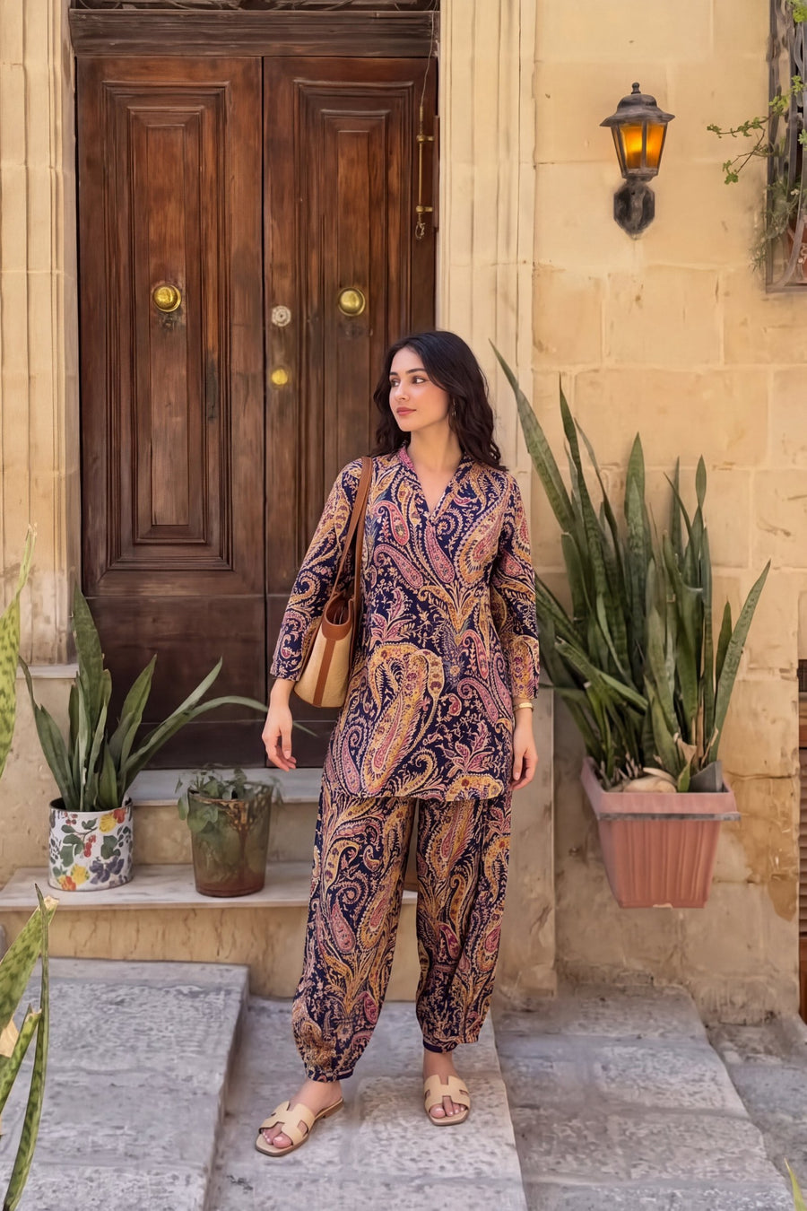 Plum Mosaic Cotton Farshi Salwar Set — image 7