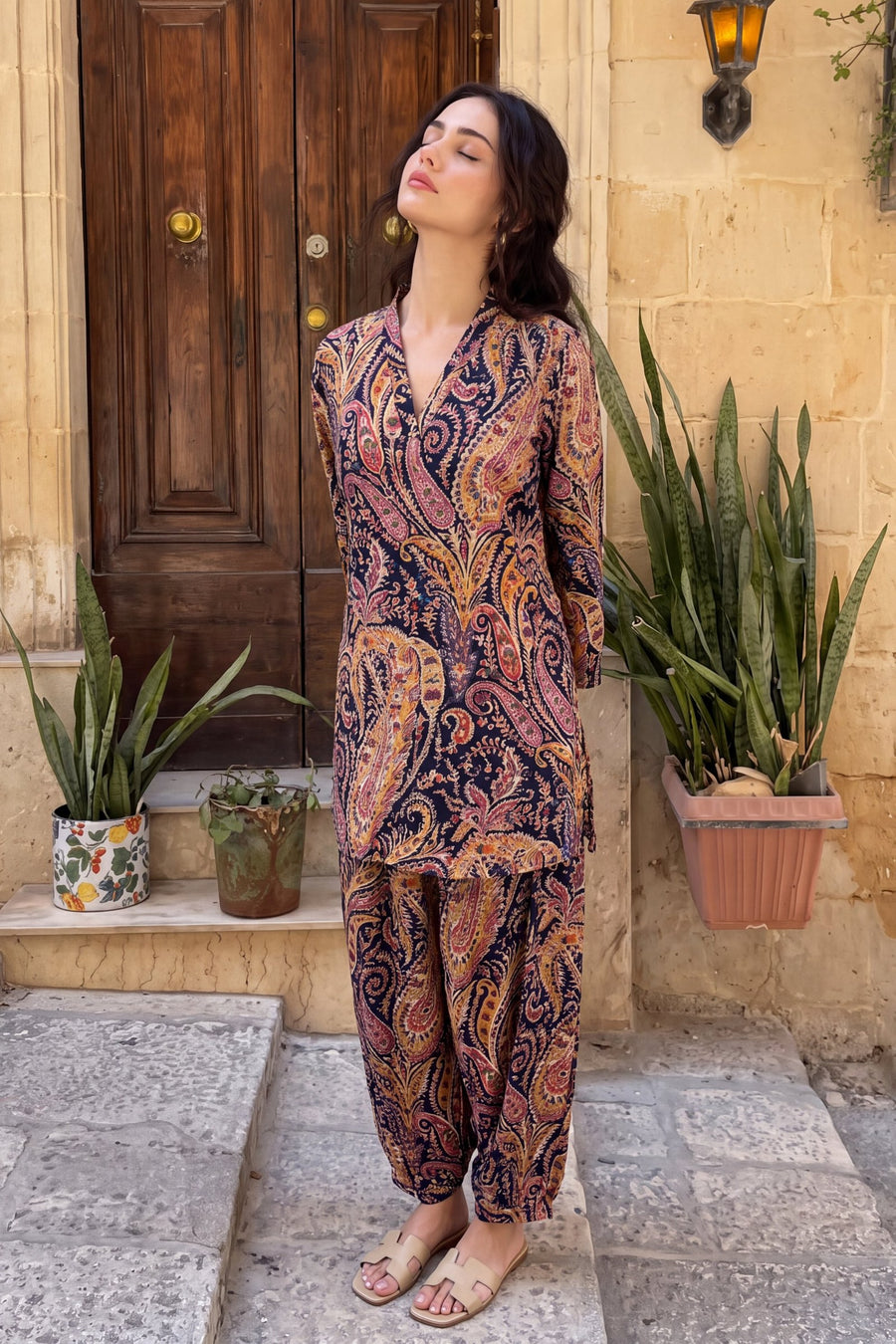 Plum Mosaic Cotton Farshi Salwar Set — image 9