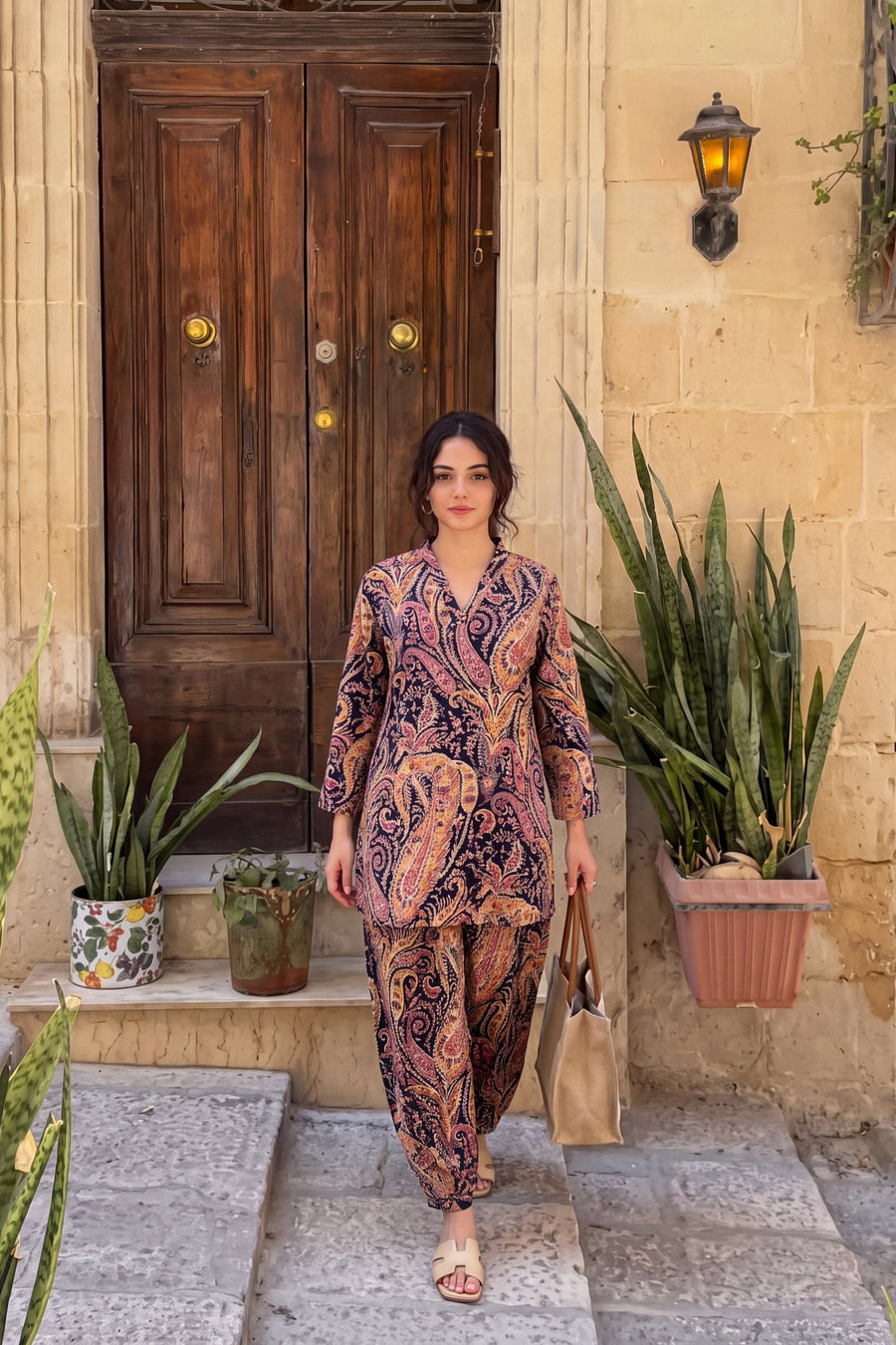 Plum Mosaic Cotton Farshi Salwar Set — image 12
