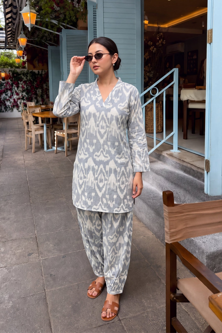 Silver Ikat Cotton Farshi Salwar Set — image 7