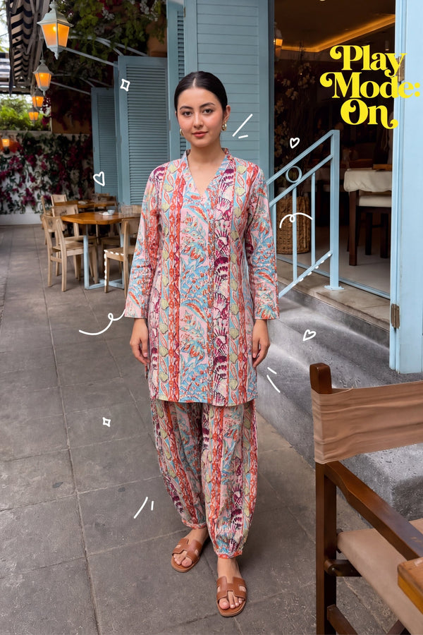 Rainbow Trail Multicolour Cotton Farshi Salwar Set