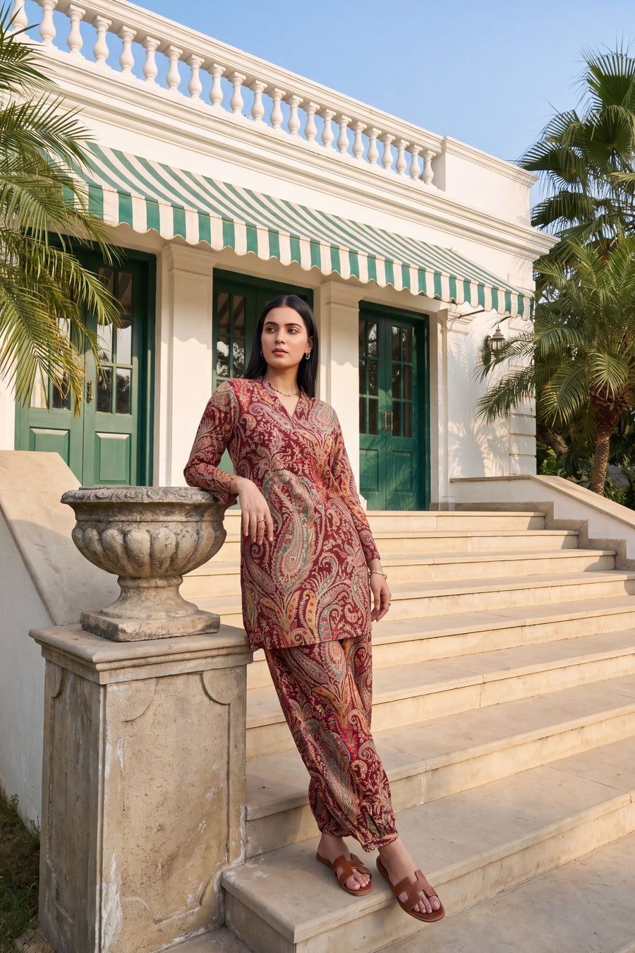 Wine Paisley Cotton Farshi Salwar Set — image 4