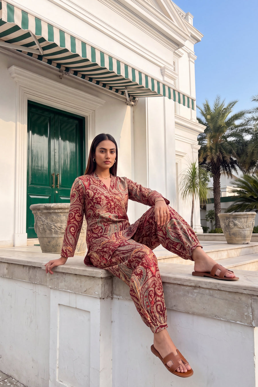 Wine Paisley Cotton Farshi Salwar Set — image 5