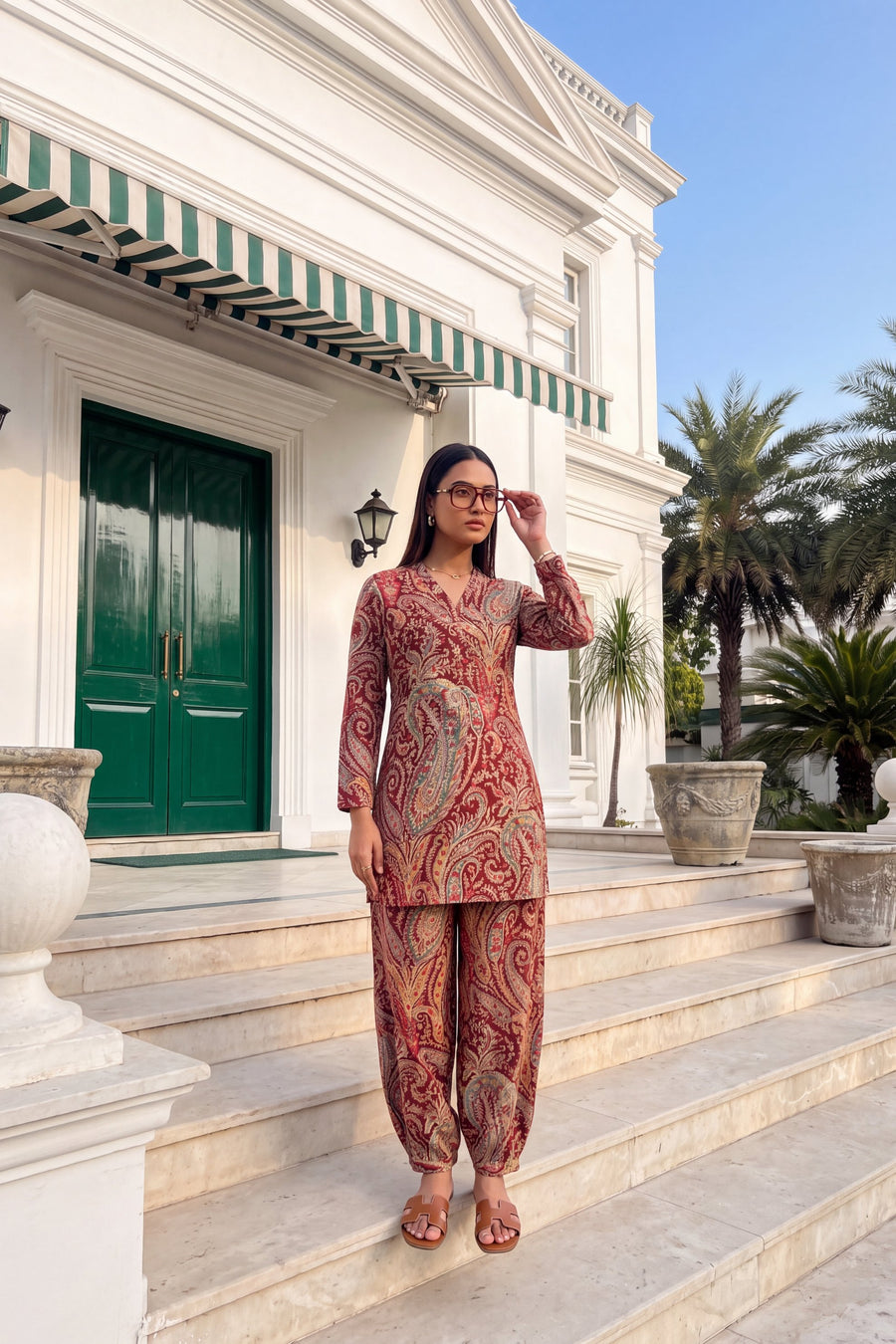 Wine Paisley Cotton Farshi Salwar Set — image 7