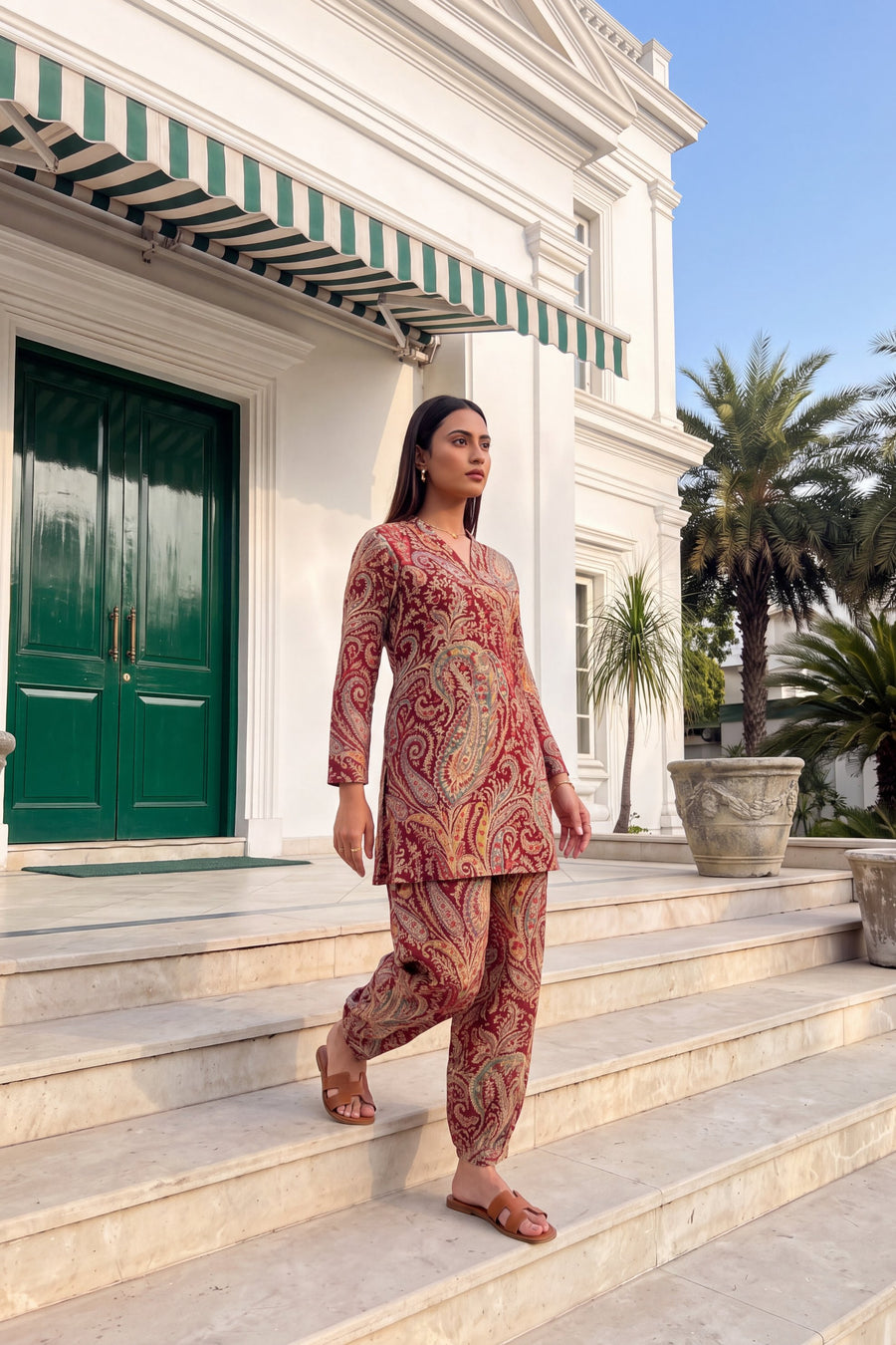 Wine Paisley Cotton Farshi Salwar Set — image 8