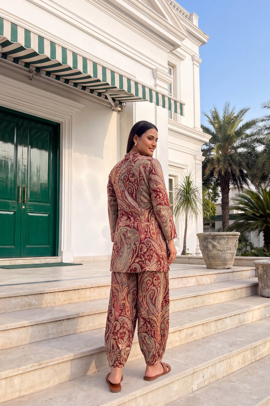 Wine Paisley Cotton Farshi Salwar Set — image 9