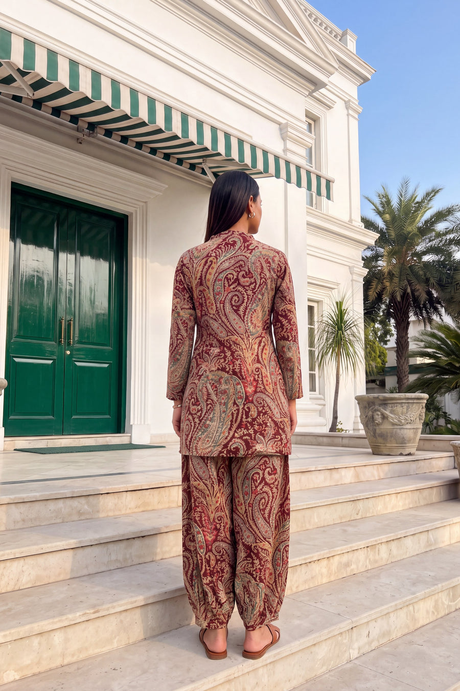 Wine Paisley Cotton Farshi Salwar Set — image 10
