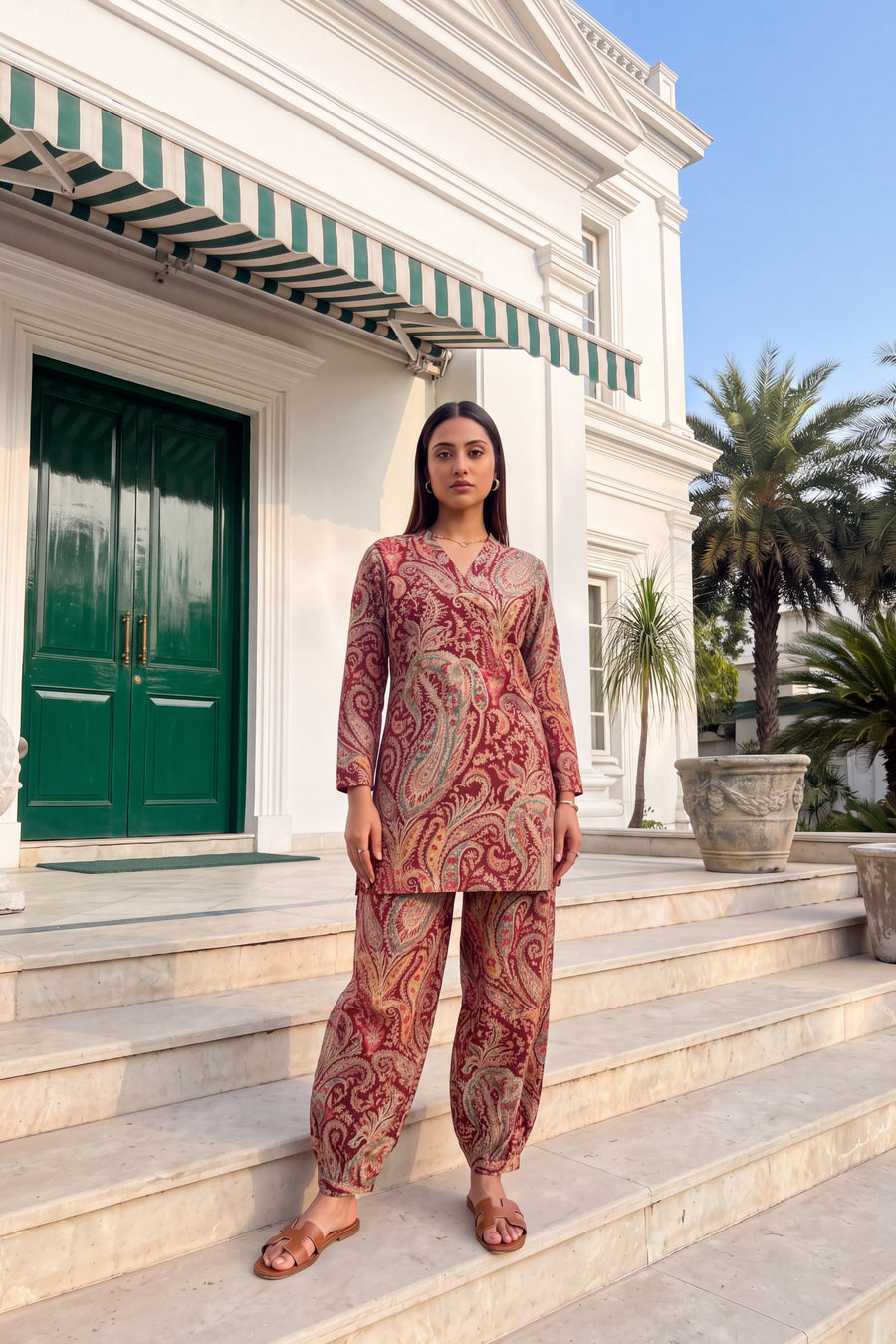Wine Paisley Cotton Farshi Salwar Set — image 2