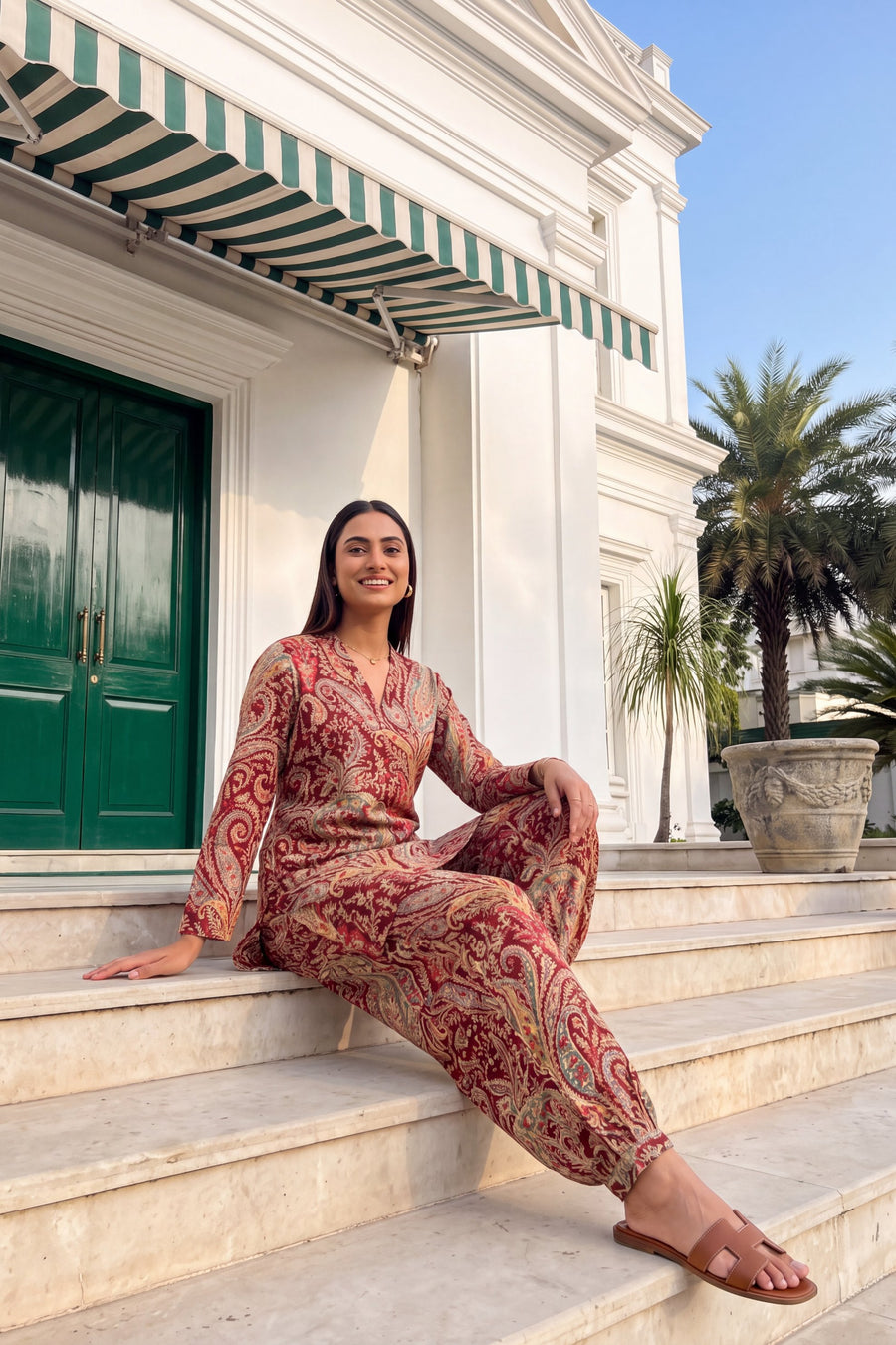 Wine Paisley Cotton Farshi Salwar Set — image 11