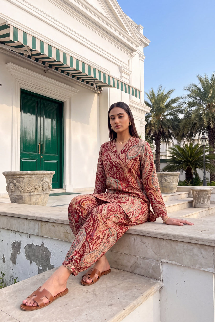 Wine Paisley Cotton Farshi Salwar Set — image 12