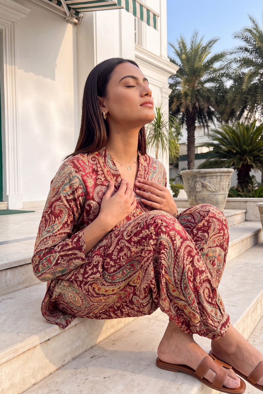 Wine Paisley Cotton Farshi Salwar Set — image 17
