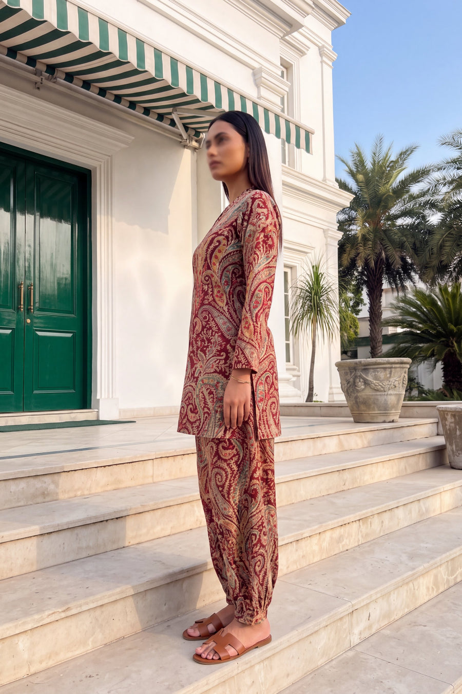 Wine Paisley Cotton Farshi Salwar Set — image 13