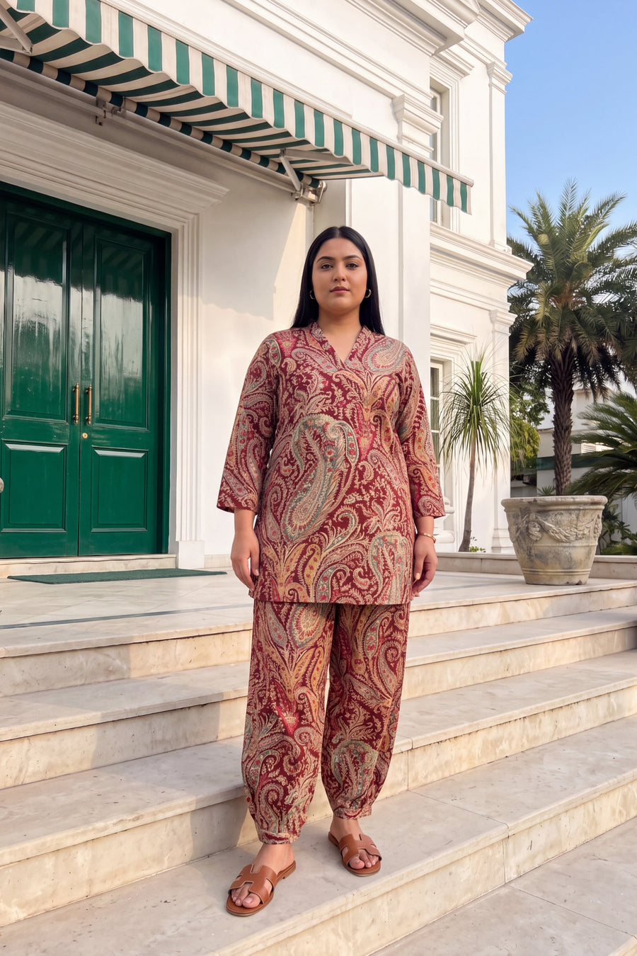 Wine Paisley Cotton Farshi Salwar Set — image 3