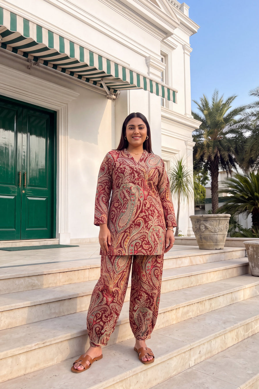 Wine Paisley Cotton Farshi Salwar Set — image 15