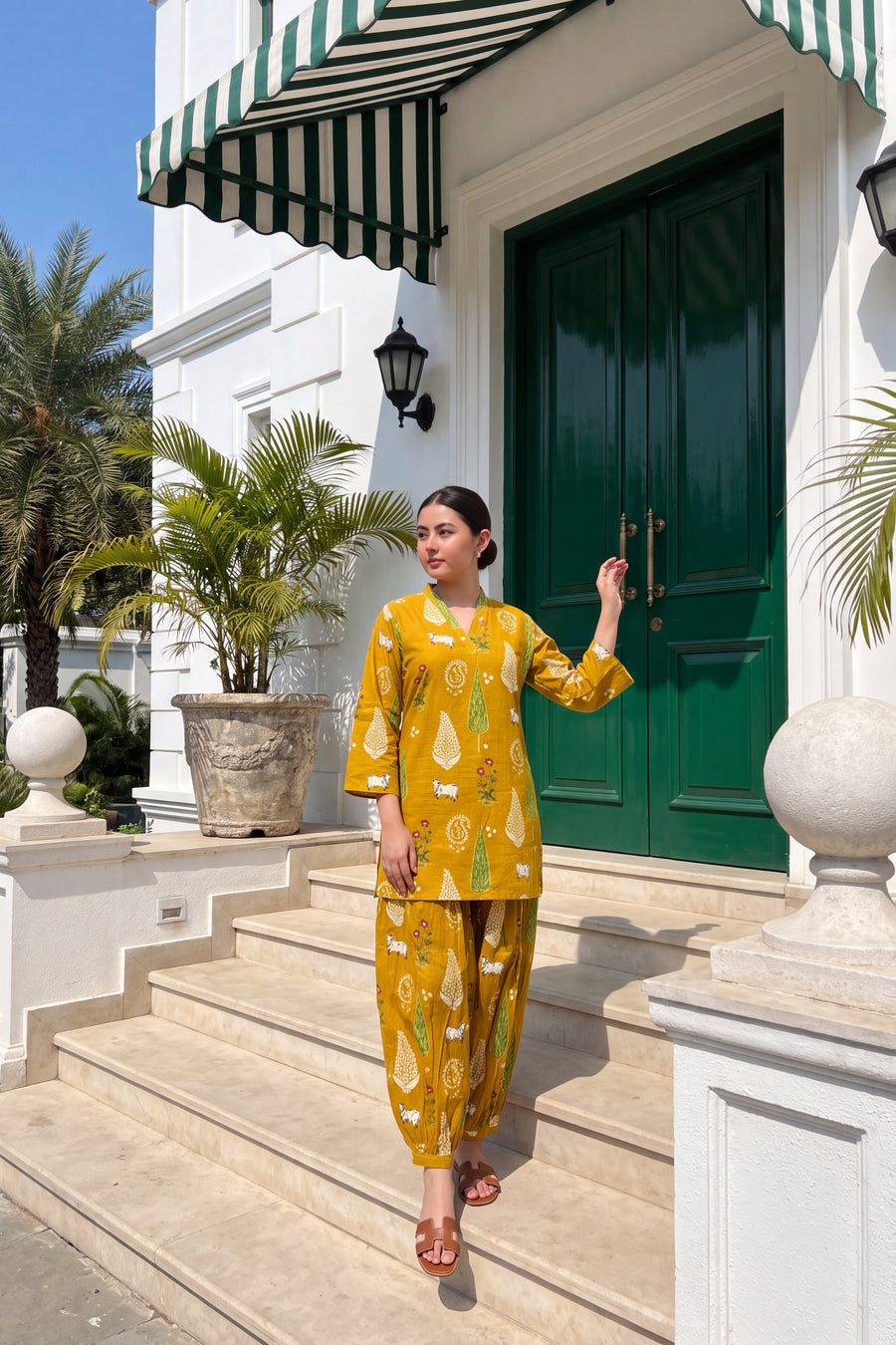 Mustard Folktale Cotton Farshi Salwar Set — image 3