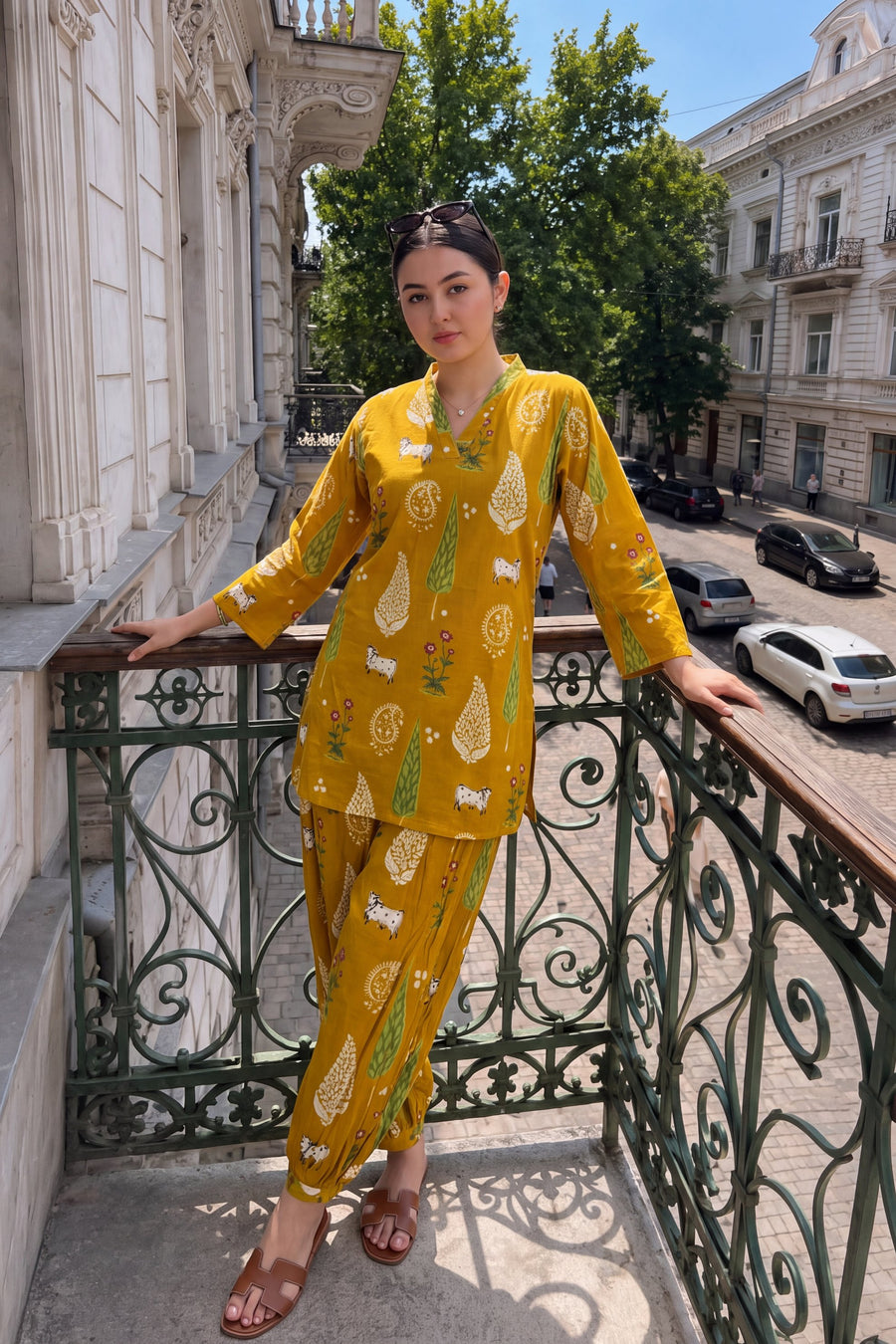 Mustard Folktale Cotton Farshi Salwar Set — image 4