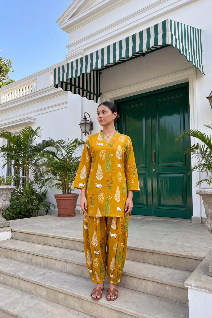 Mustard Folktale Cotton Farshi Salwar Set — image 6