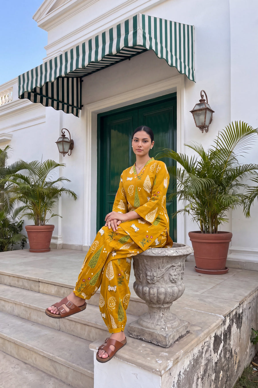 Mustard Folktale Cotton Farshi Salwar Set — image 12