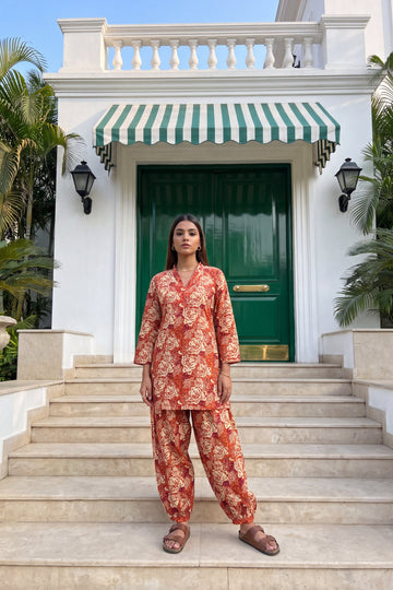 Rust Blossom Cotton Farshi Salwar Set