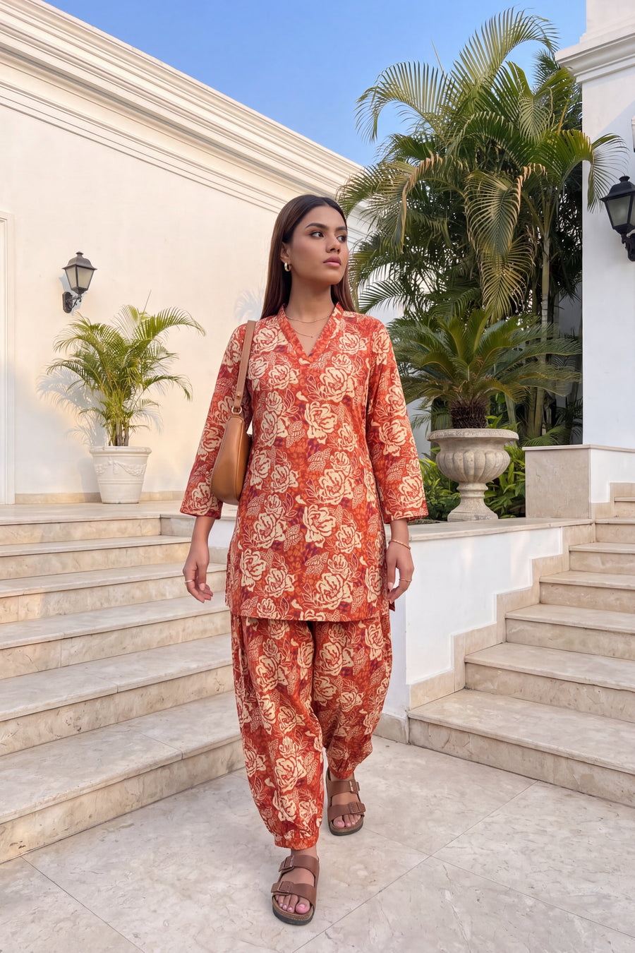 Rust Blossom Cotton Farshi Salwar Set — image 8