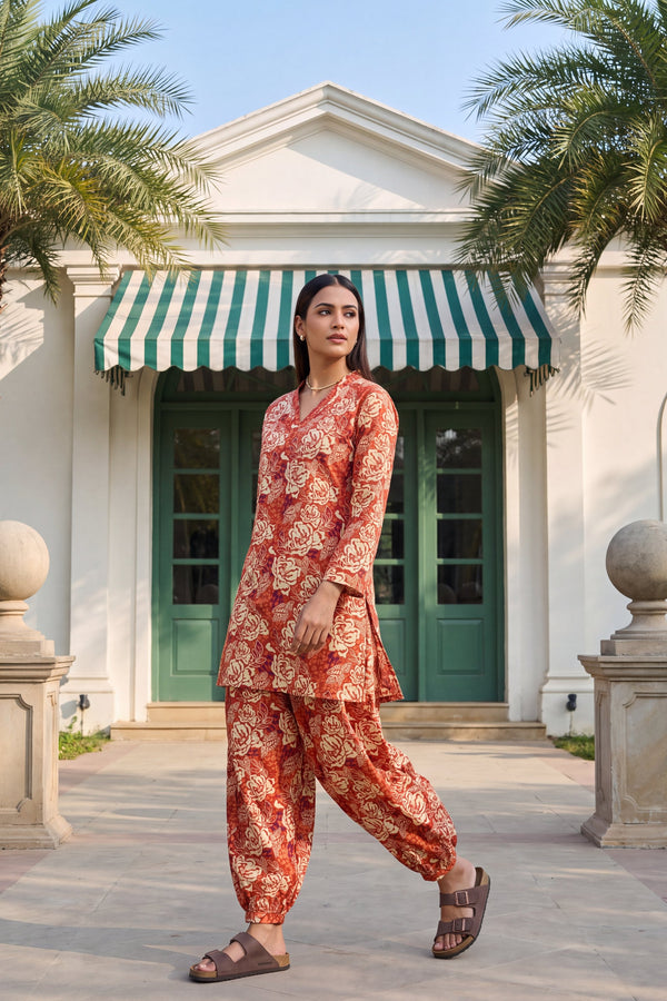 Rust Blossom Cotton Farshi Salwar Set