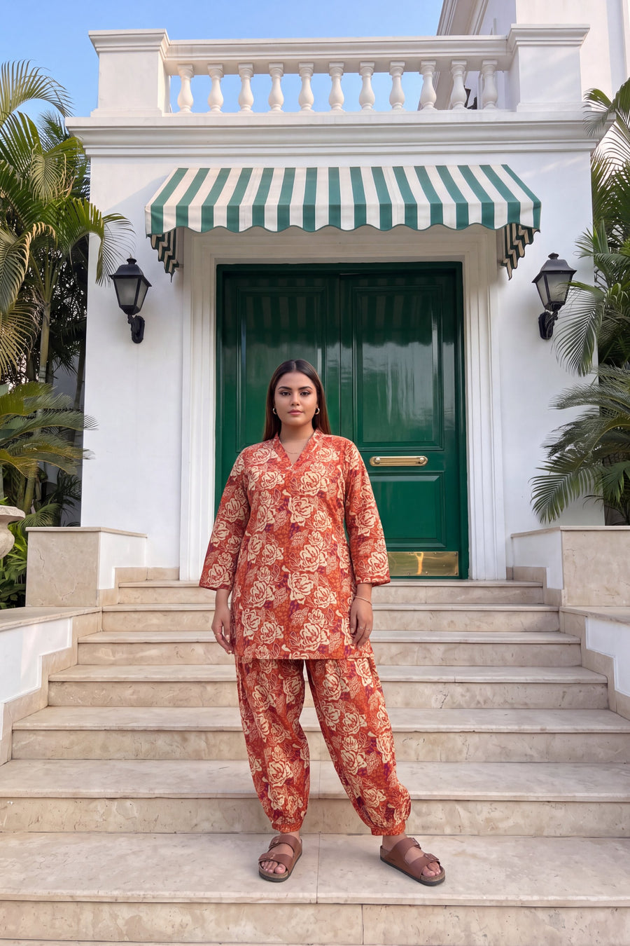 Rust Blossom Cotton Farshi Salwar Set — image 4
