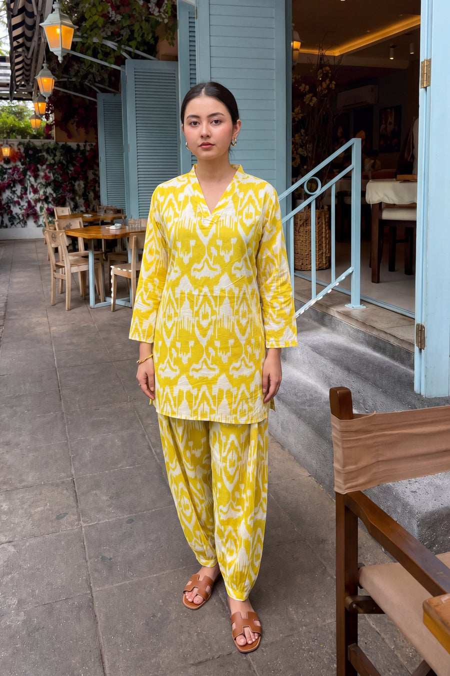 Marigold Dream Ikat Cotton Farshi Salwar Set — image 9