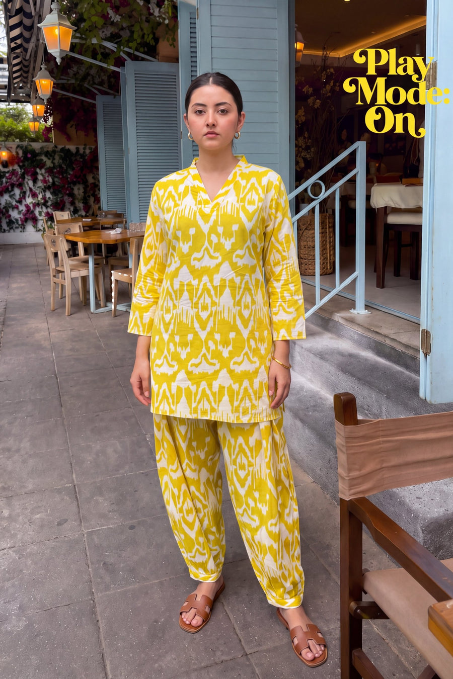 Marigold Dream Ikat Cotton Farshi Salwar Set — image 2