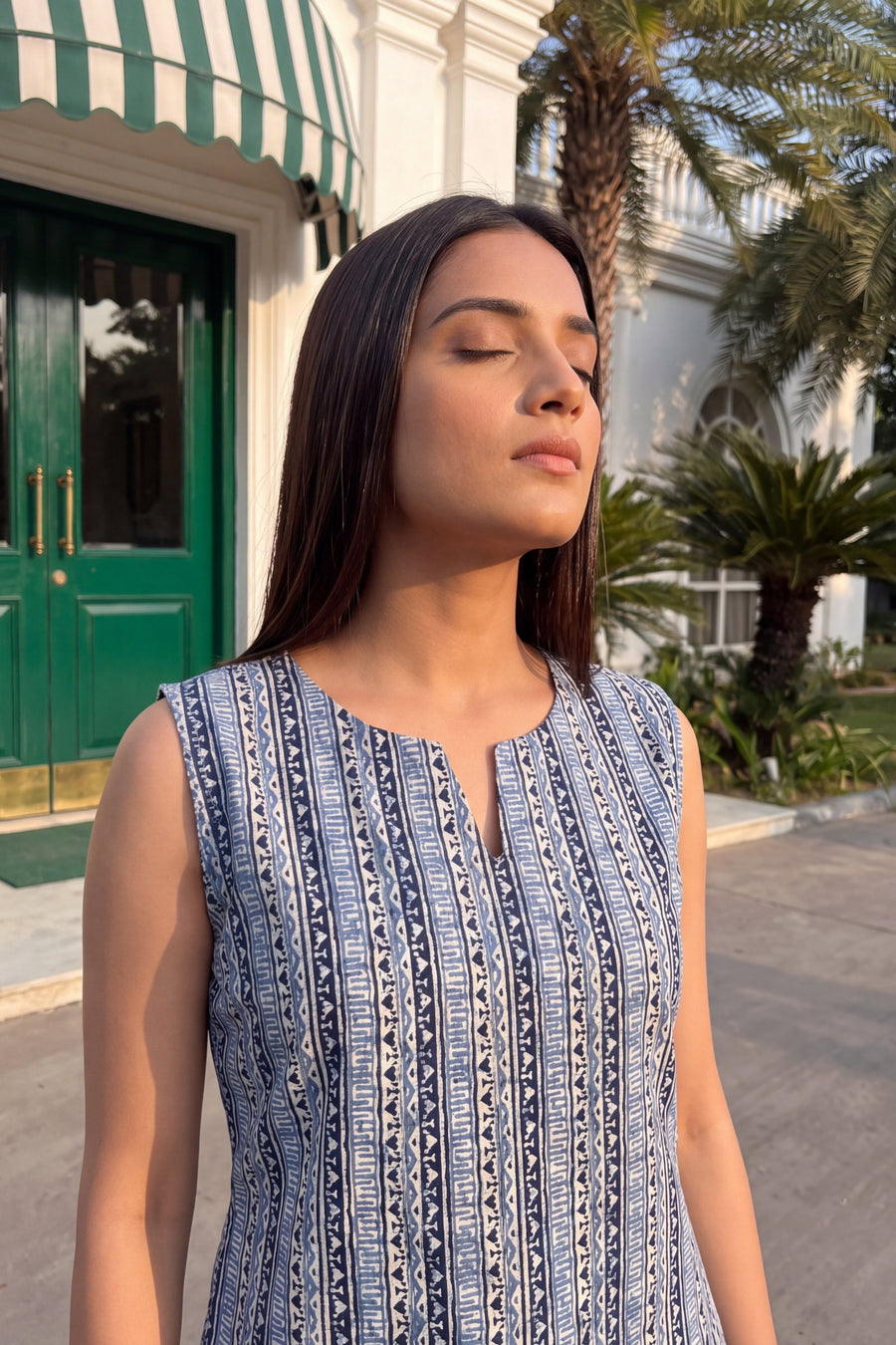 Cerulean Check Cotton Sleeveless Farshi Salwar Set — image 10