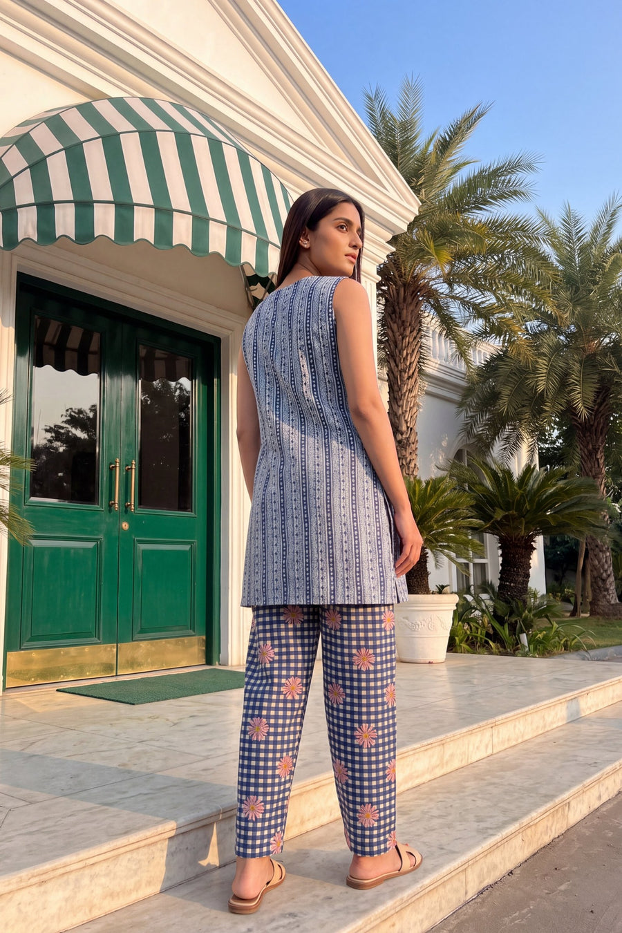 Cerulean Check Cotton Sleeveless Farshi Salwar Set — image 12