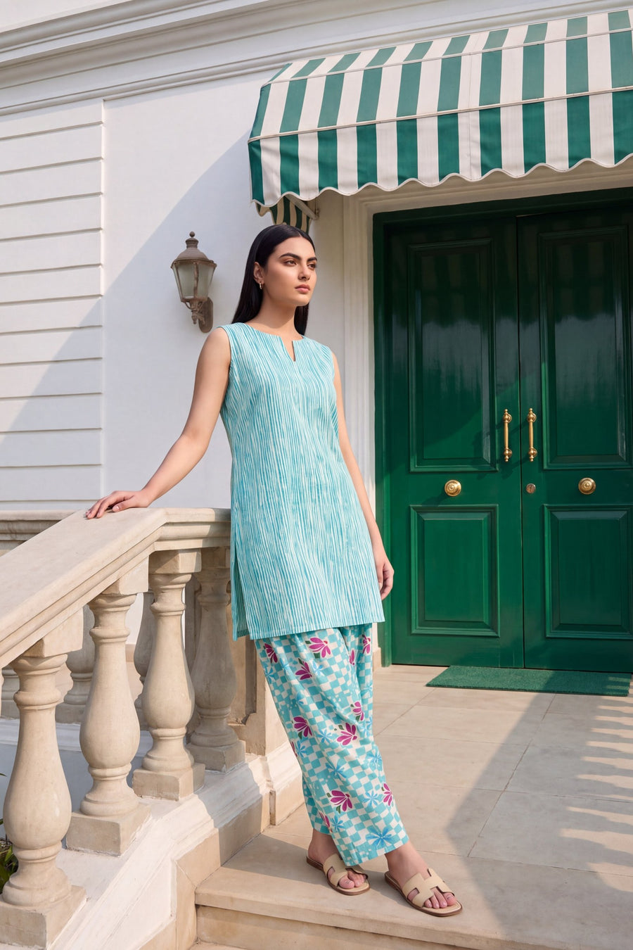 Lagoon Blossom Cotton Sleeveless Farshi Salwar Set — image 2