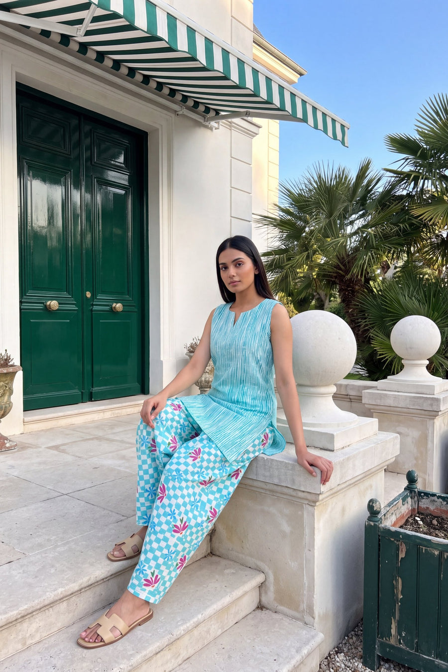 Lagoon Blossom Cotton Sleeveless Farshi Salwar Set — image 3