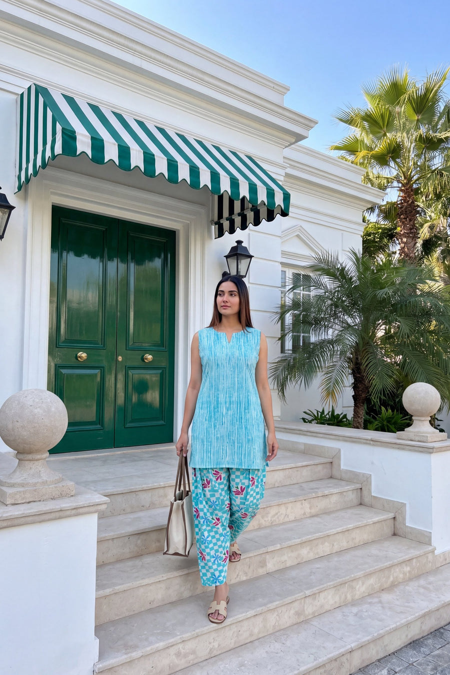 Lagoon Blossom Cotton Sleeveless Farshi Salwar Set — image 11