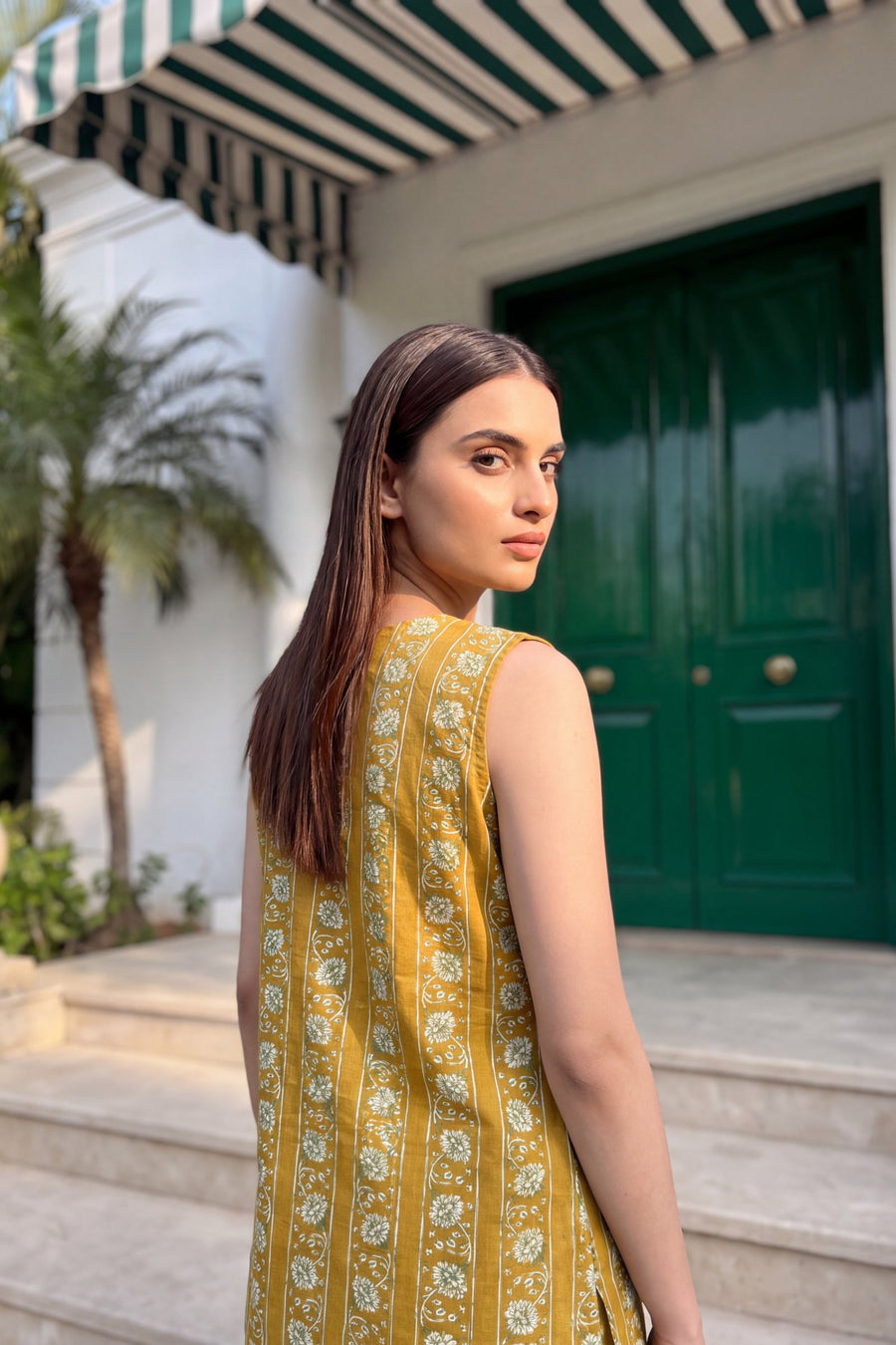 Marigold Check Cotton Sleeveless Farshi Salwar Set — image 10