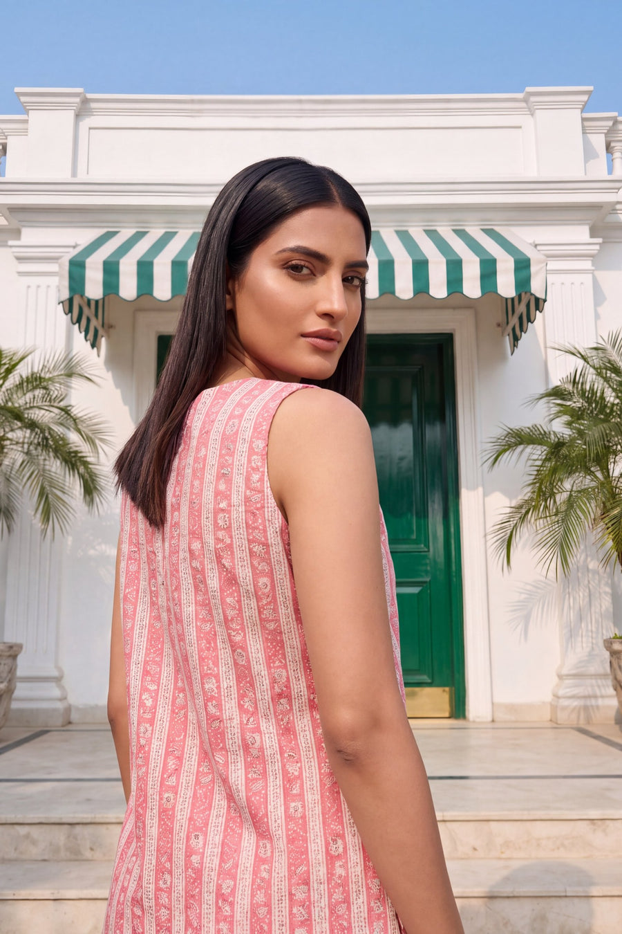 Blush Gingham Cotton Sleeveless Farshi Salwar Set — image 11