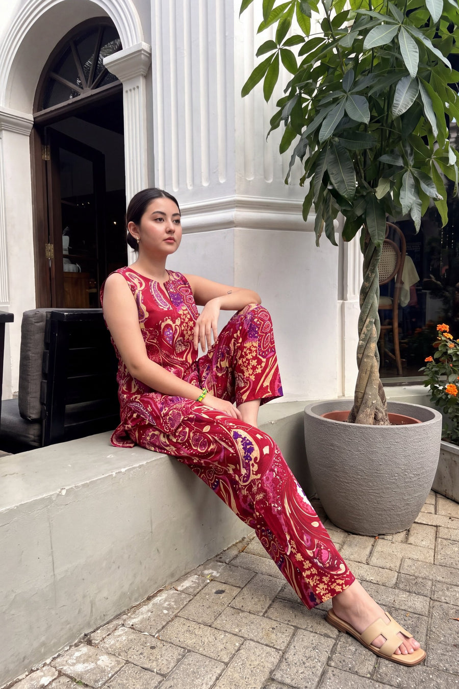 Scarlet Swirl Cotton Sleeveless Farshi Salwar Set — image 6