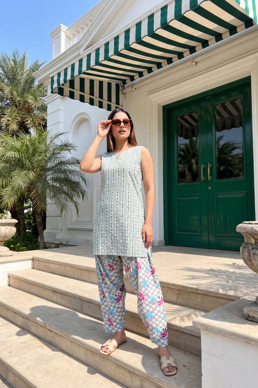 Pearl Petal Cotton Sleeveless Farshi Salwar Set — image 5