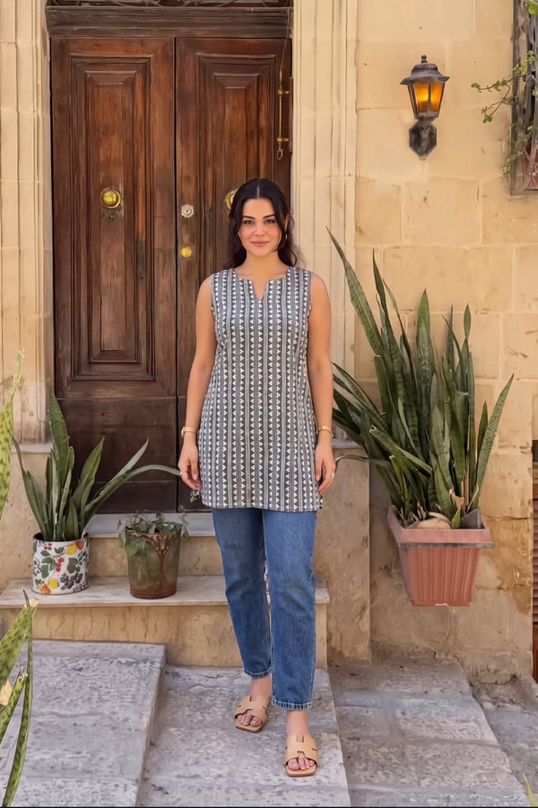 Graphite Mosaic Cotton Sleeveless Top