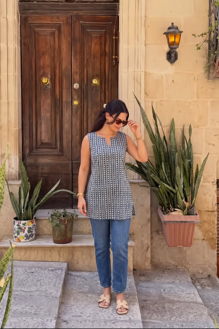 Graphite Mosaic Cotton Sleeveless Top — image 2