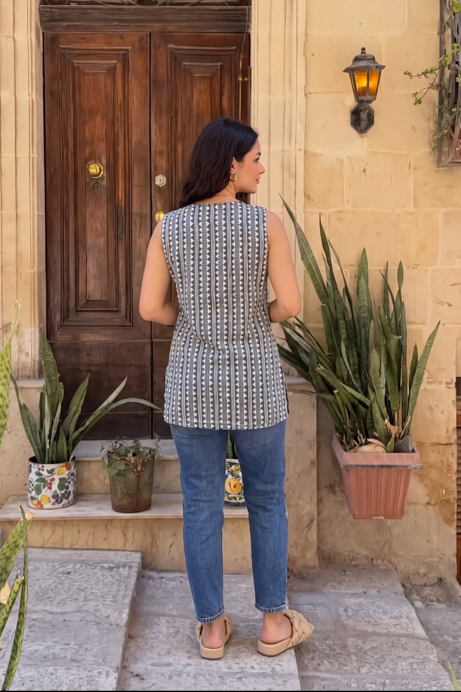 Graphite Mosaic Cotton Sleeveless Top — image 5