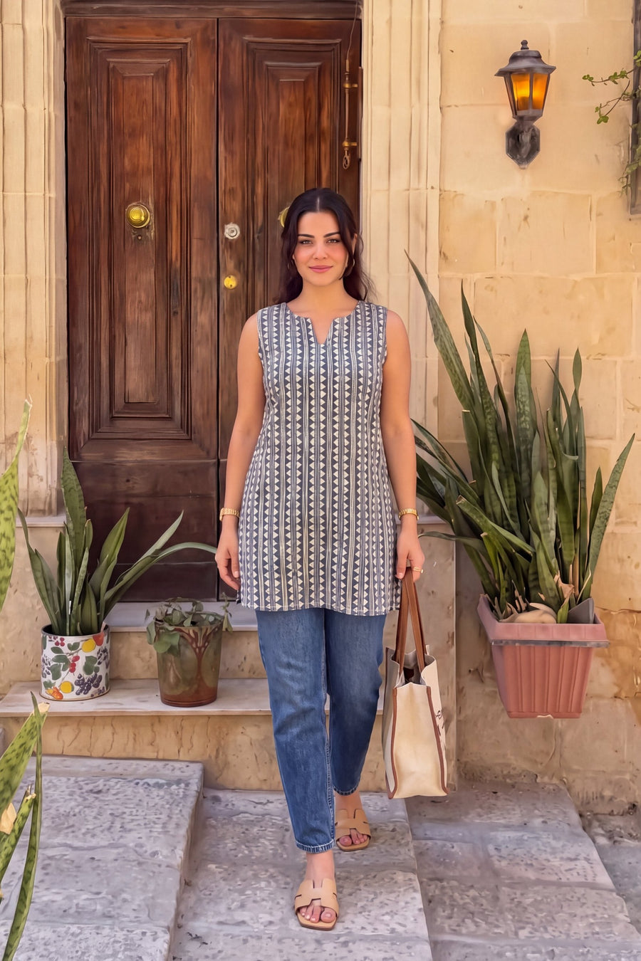 Graphite Mosaic Cotton Sleeveless Top — image 8