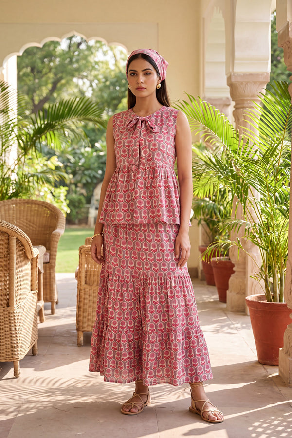 Violet Tiered Cotton Skirt Set