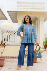 Floraza Royal Blue Cotton Top - Me&My